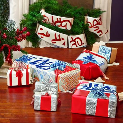 A cultural scene of Jewish gift-giving traditions with the number 18, wrapped presents, and Hebrew calligraphy.