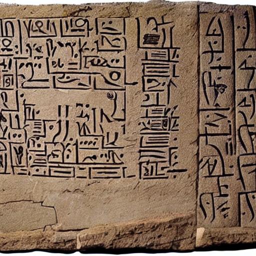 An archaeological scene with ancient stone tablets and papyrus showing the earliest gematria calculations.
