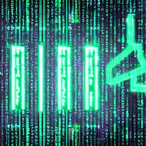 A cyberpunk-style image with green digital rain code, binary numbers, and gematria calculations flowing down a dark screen.