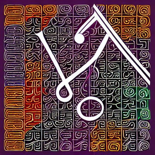 An image showing musical notes transforming into numbers with artists and musicians surrounded by numerical patterns and album covers.