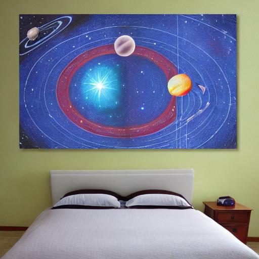 A cosmic scene showing planets in our solar system with numerical values floating around them and connected by energy lines.